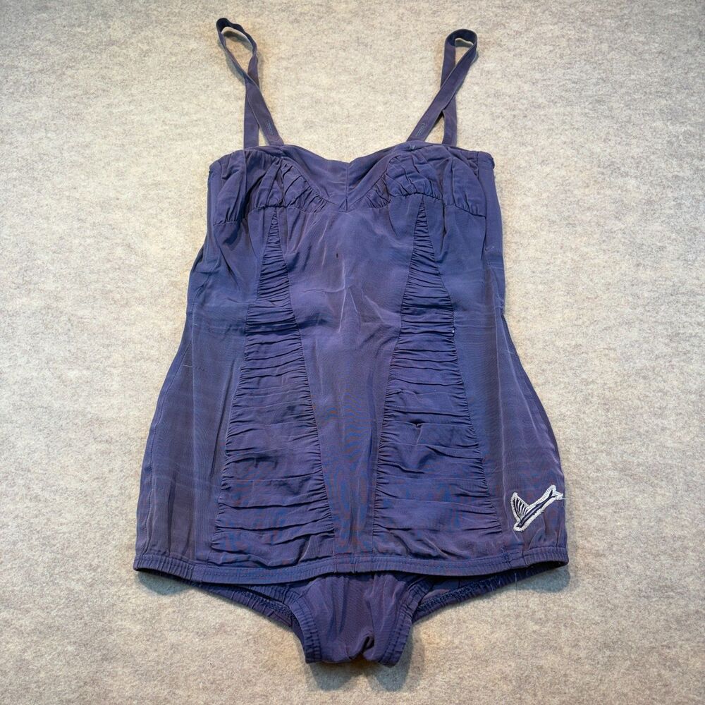 Vintage 40s/50s Catalina Navy Solid One Piece Bathing Suit Size 12- flawed